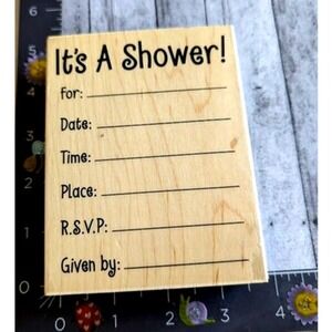 Stampabilities Shower Details 2009 RSVP Invitation Rubber Stamp Wood #A11